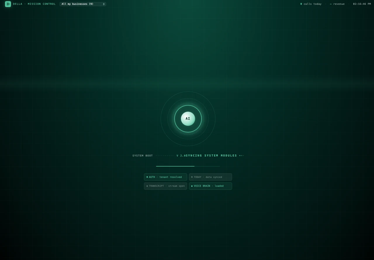 Della Mission Control booting, system modules syncing on the loading screen